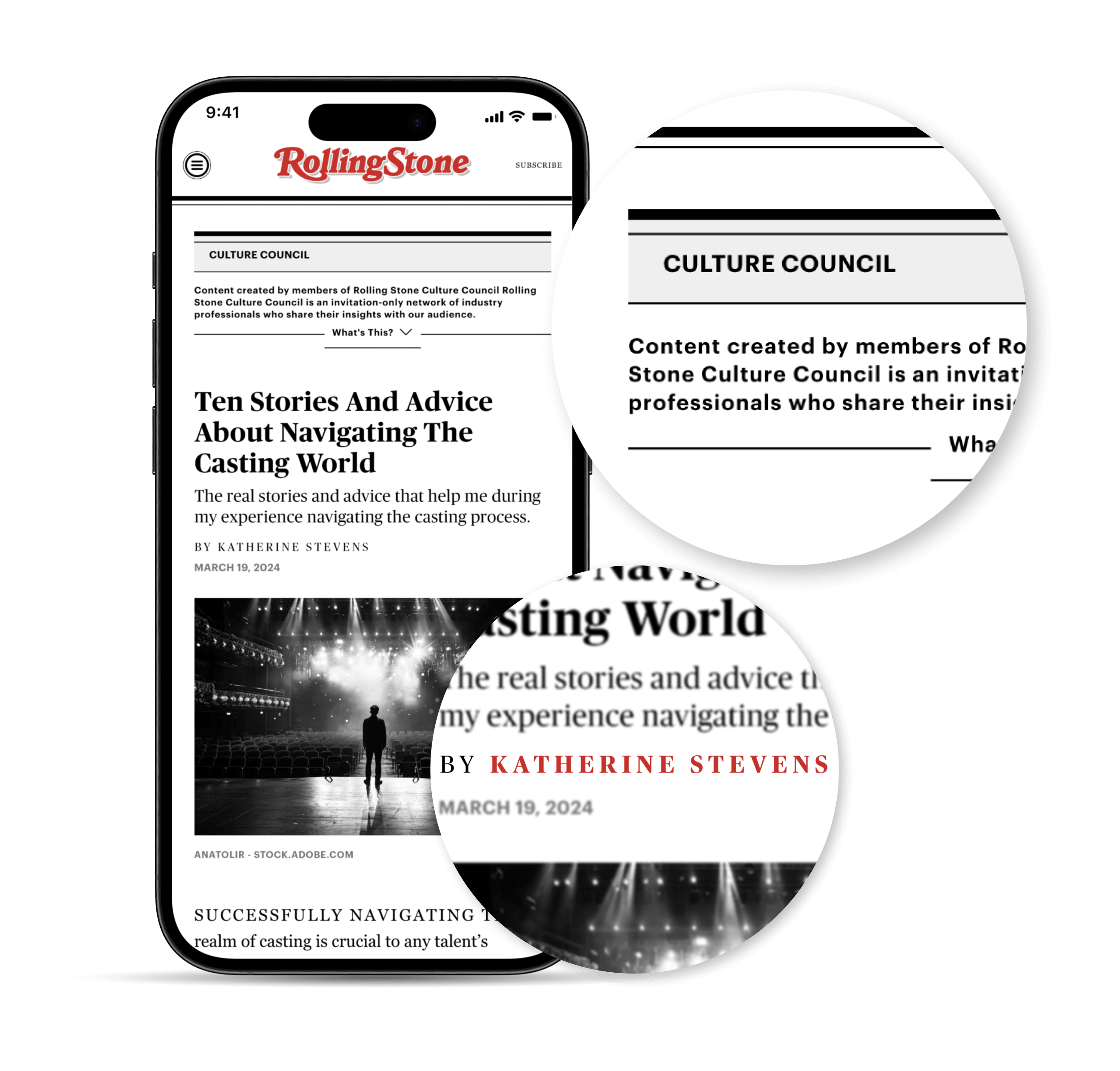 mobile phone showing image of an article on Rolling Stone