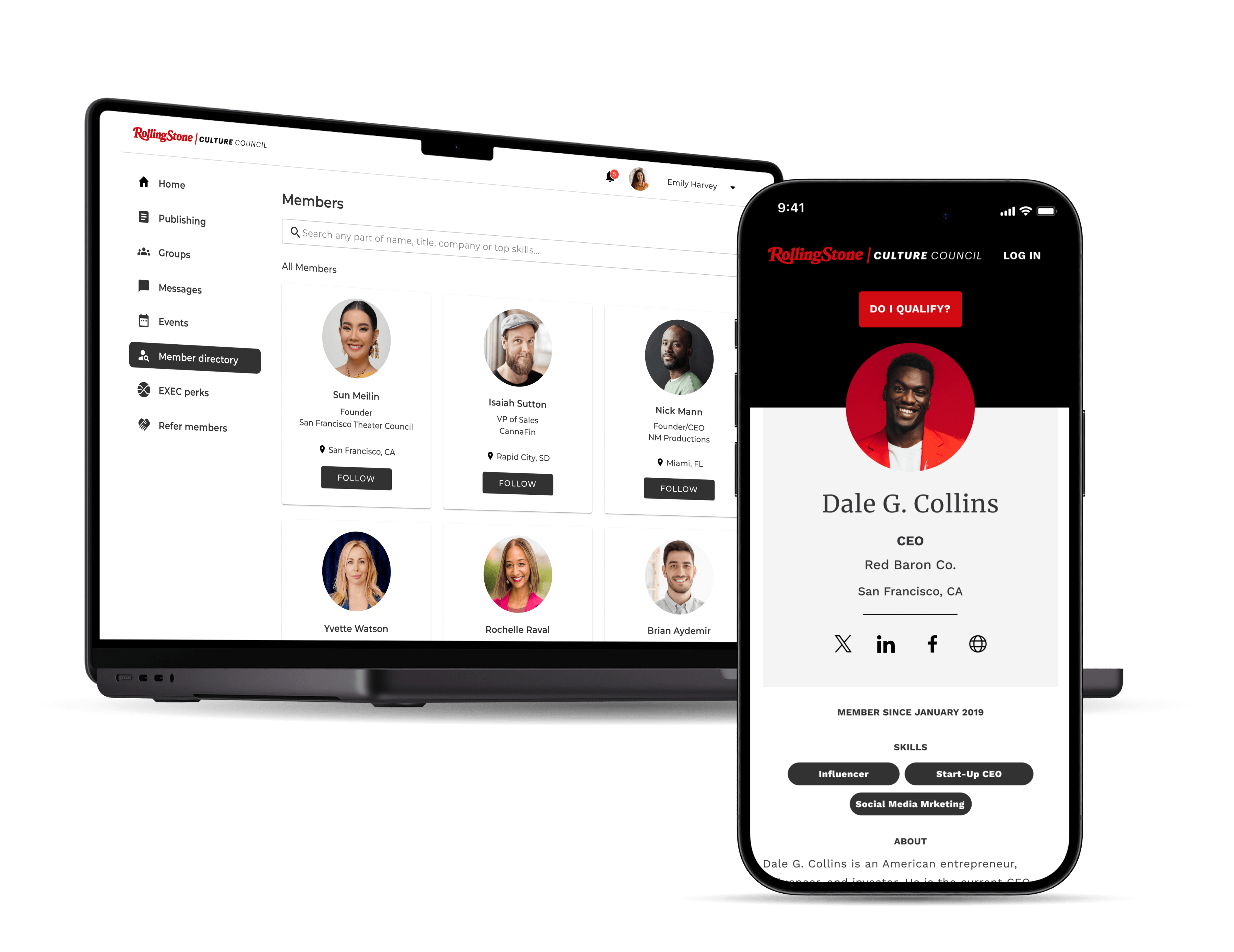 Image of laptop and mobile phone showing members only app