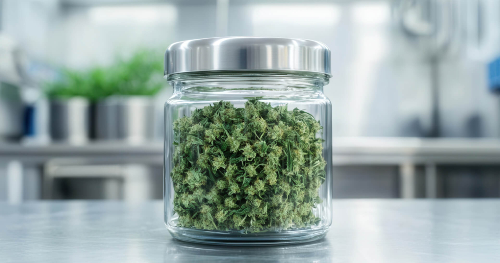 Beyond THC featured image with cannabis in a jar.