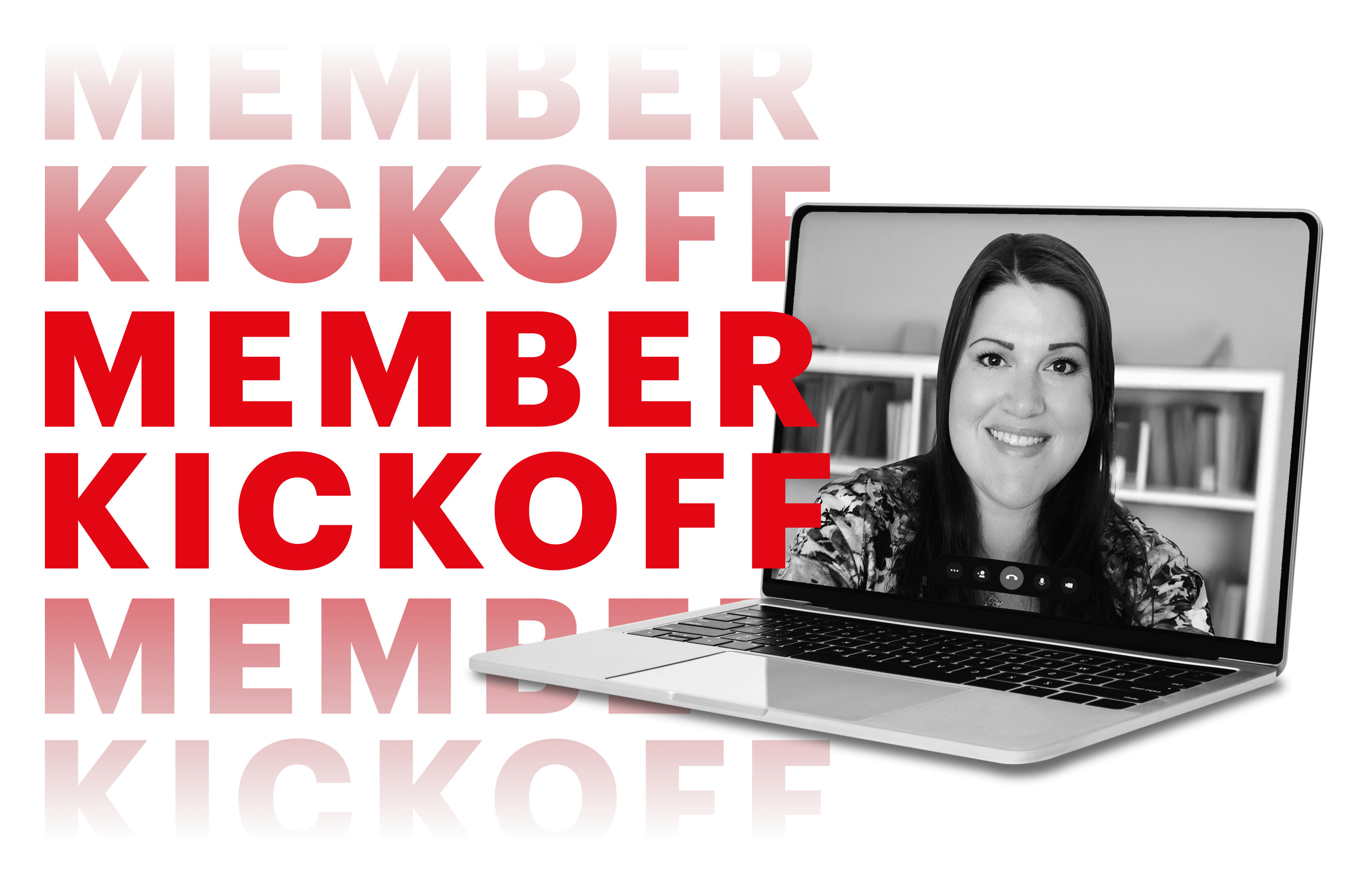 Ashley DeBellis on a laptop screen with Member Kickoff next to it.